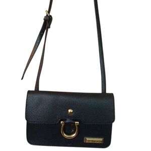 Tahari Black Soft Faux Leather Small Crossbody Bag With Gold Accents